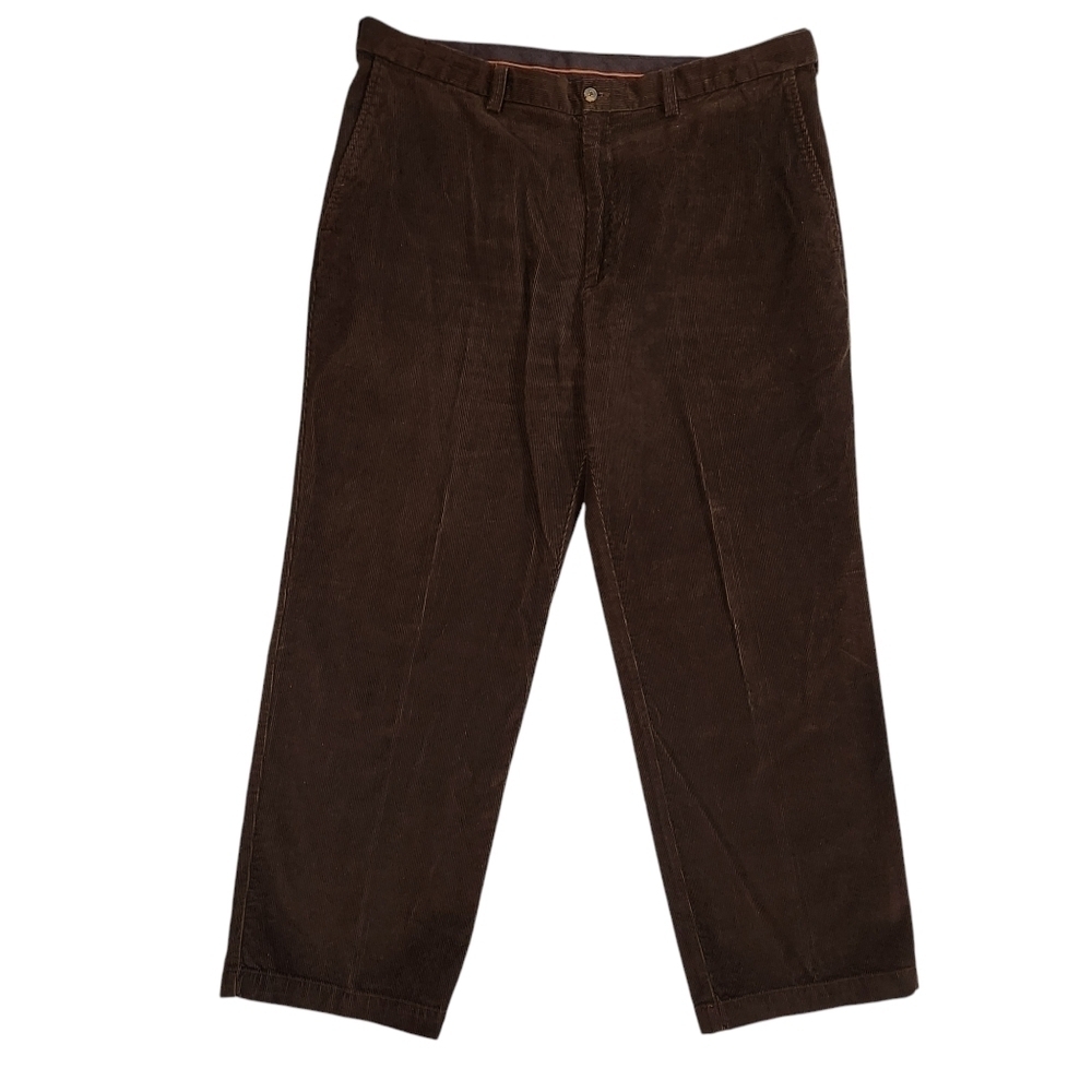 Haggar Men's Corduroy Dark Brown Straight Leg Flat Front Pants Size 40x29.